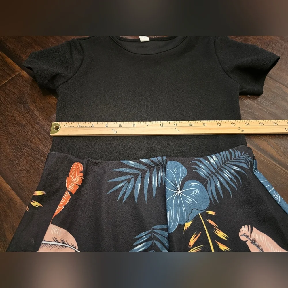 Shein Girls Black Tropical Casual Dress 11Y
